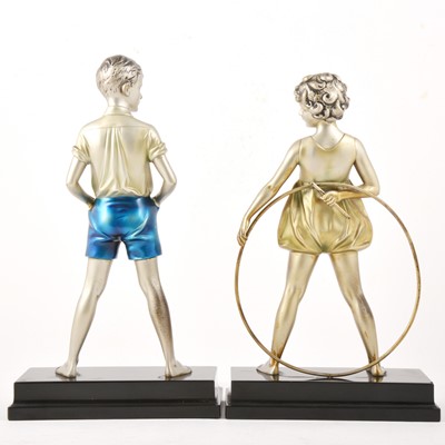 Lot 39 - Ferdinand Preiss, 'Sonny Boy' and 'Hoop Girl' a large pair of Art Deco bronze figures