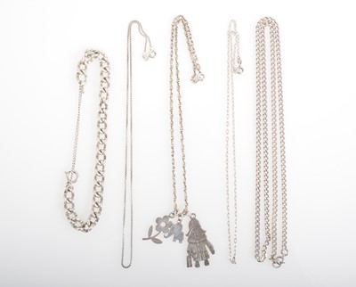 Lot 388 - A silver bracelet, pendant and chain and three neckchains.