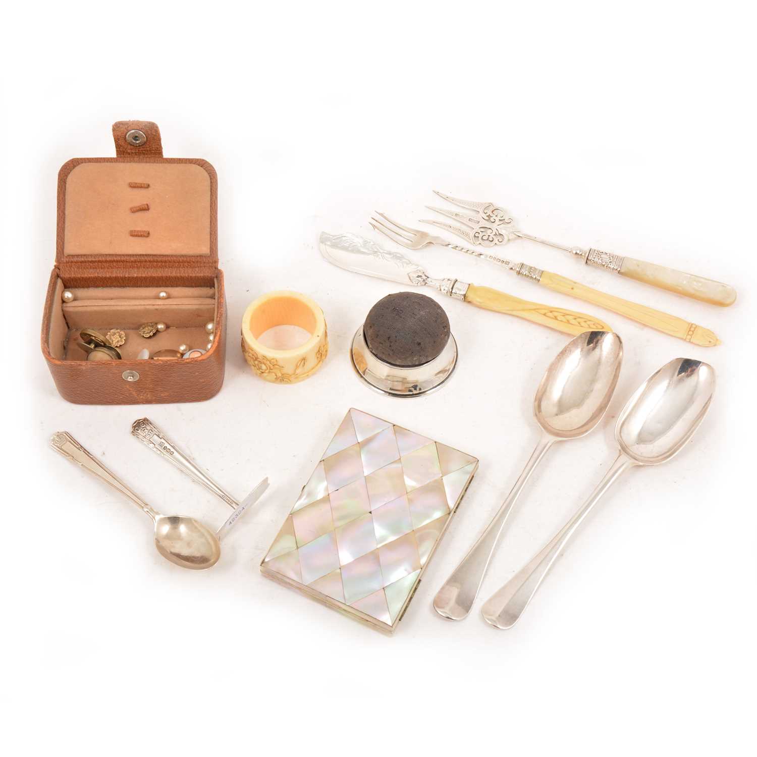 Lot 203 - A small collection of silver, ivory and mother-of-pearl items