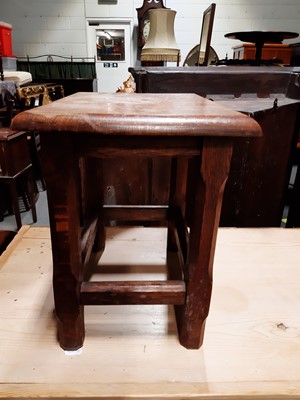 Lot 24 - A reproduction cast iron pub table, and an oak stool.