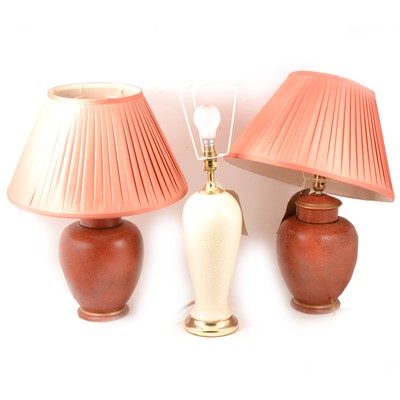 Lot 107 - Pair of modern pottery table lamps, with pleated shades