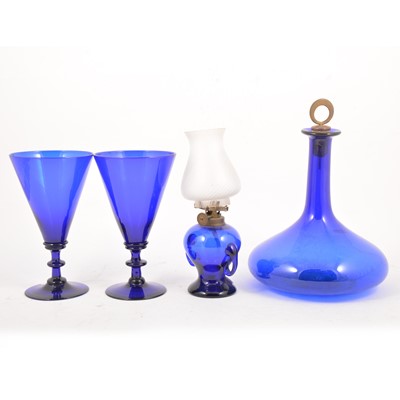 Lot 41 - Set of six 'Bristol' blue glass goblets; and other blue glass