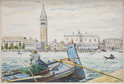 Lot 343 - Kate Thorpe - Venice; and a Victorian school river landscape.