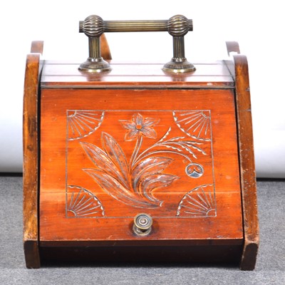 Lot 451 - Edwardian stained walnut slope-front coalbox