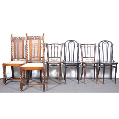 Lot 416 - Pair of oak high-back dining chairs, cane...