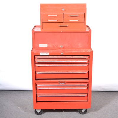 Lot 63 - Sealey American-Pro steel tool cabinet, with seven drawers; plus top unit, with three drawers; and one other portable tool chest top.