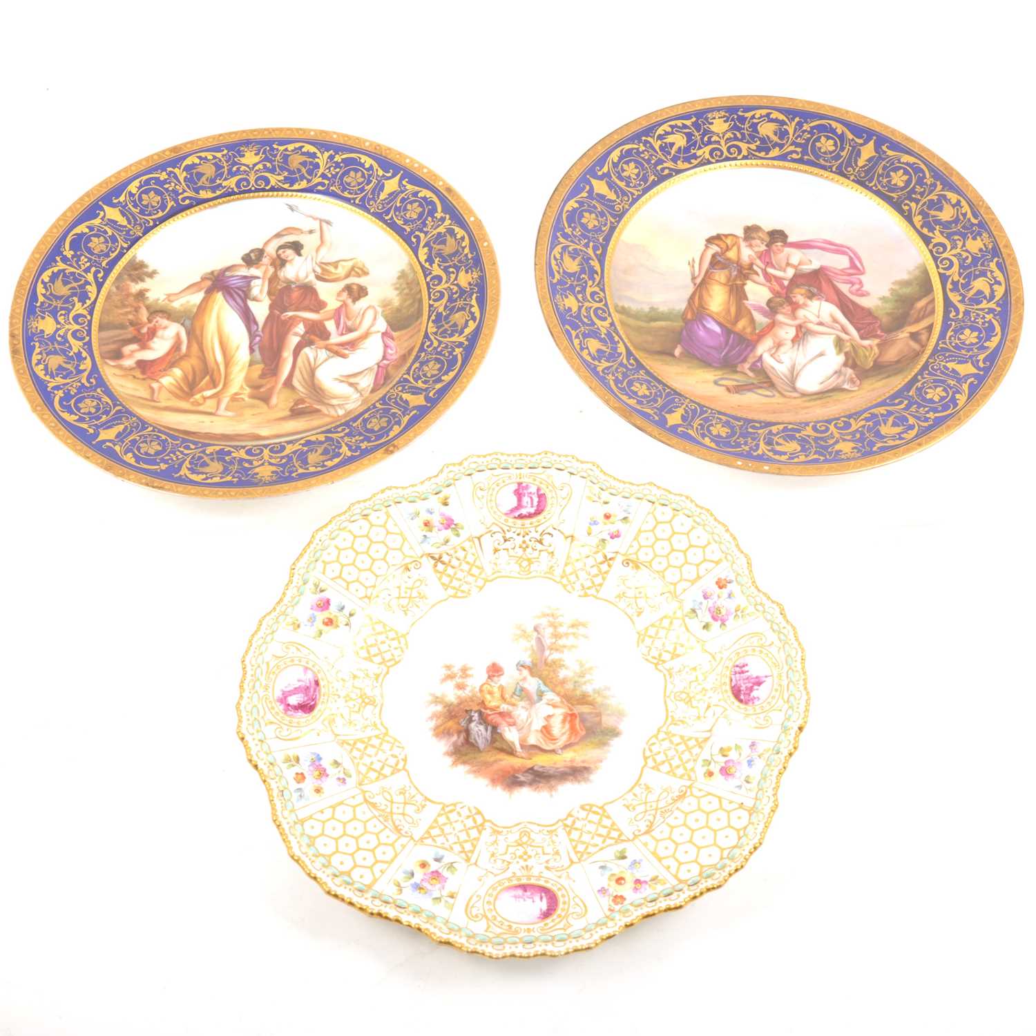 Lot 29 - Pair of Vienna cabinet plates and a Meissen cabinet plate
