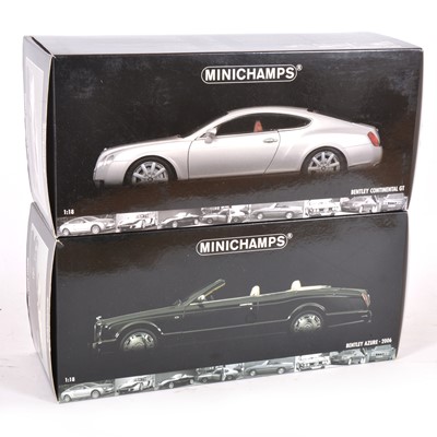 Lot 55 - Two Minichamps 1:18 scale models including Bentley Continental G, silver body, Bentley Azure (2006)