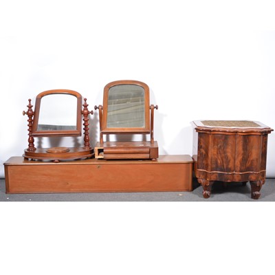 Lot 524 - Victorian mahogany stool commode, a mahogany charter box, and two toilet mirrors.