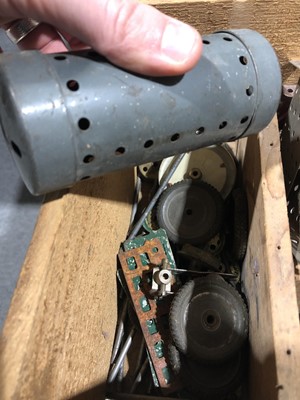 Lot 197 - Collection of Meccano, including Mamod base plate, scratch built parts for a Meccano steam traction engine, plates, strips, and parts, three boxes.