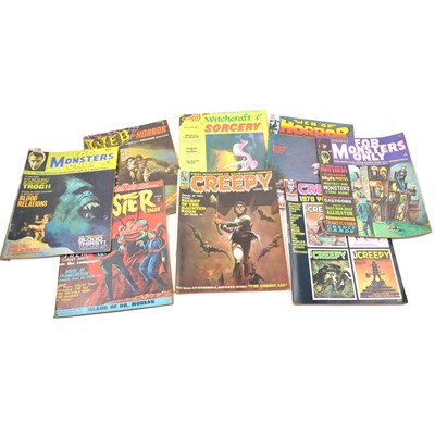 Lot 230 - Horror and Science fiction comics and books; one box including Vulcan Comic no.1 September 1975 (with free gift) etc