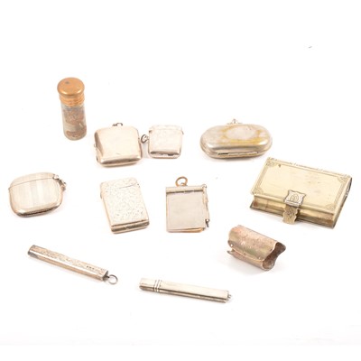 Lot 167 - A small collection of silver and silver-plated items, to include silver vestas and pencil holders