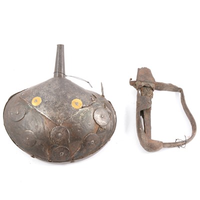 Lot 85 - Indo-Persian powder flask, 19th century, and remains of a cavalry sword handle.