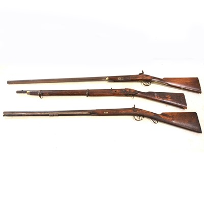 Lot 80 - Three part percussion rifles, used as wall pieces.