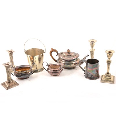 Lot 163 - A quantity of electroplated wares, to include candlesticks, teaset etc.