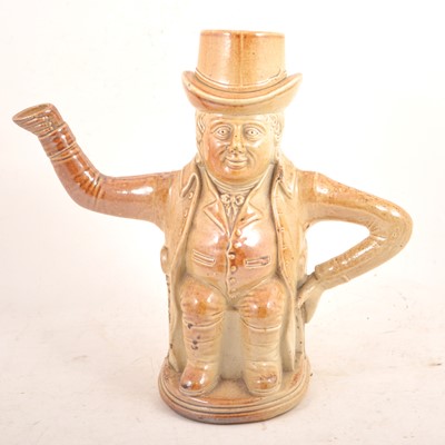 Lot 6 - Salt-glazed stoneware Mr Toby teapot, probably S. & H. Briddon, Brampton.