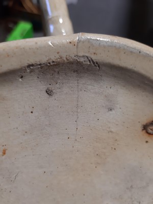 Lot 6 - Salt-glazed stoneware Mr Toby teapot, probably S. & H. Briddon, Brampton.