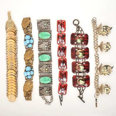 Lot 247 - Twelve kitsch costume jewellery bracelets, Italian novelty enamel, ivorine