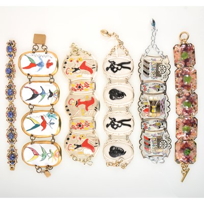 Lot 247 - Twelve kitsch costume jewellery bracelets, Italian novelty enamel, ivorine