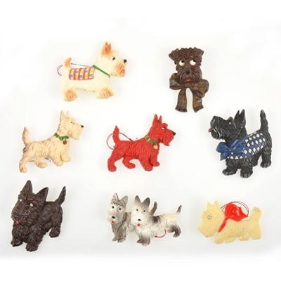Lot 257 - Eight novelty celluloid and plastic Scottie dog brooches