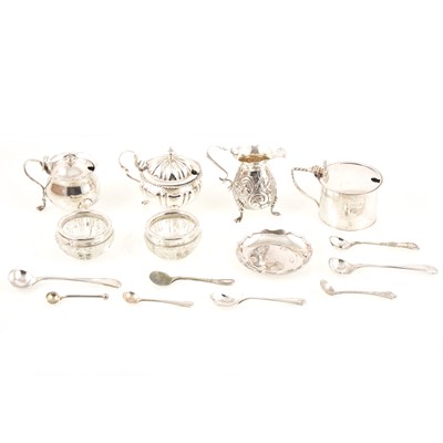 Lot 230 - A collection of silver condiments and spoons.