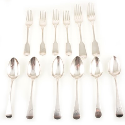 Lot 229 - Six various silver forks and six dessert spoons.