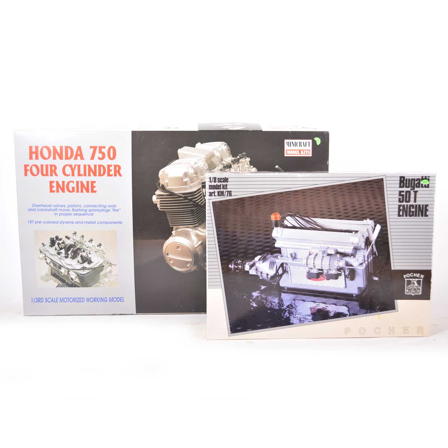 Lot 23 - Two model engine kits; including Pocher 1:8 scale Bugatti 50T and Honda 750 four cylinder engine