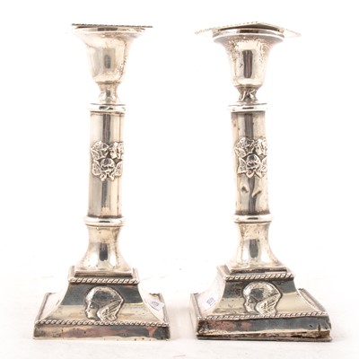 Lot 156 - Pair of Edwardian silver candlesticks by William Aitken, Birmingham 1906.