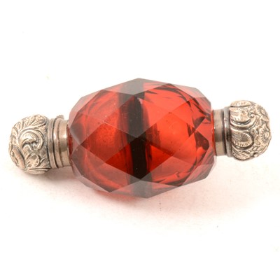 Lot 389 - A Victorian small double-ended red glass scent bottle.