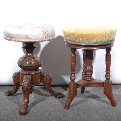 Lot 443 - Two Victorian walnut piano stools.