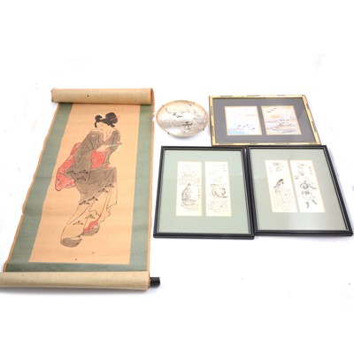 Lot 358 - A quantity of Japanese woodblocks, prints, and a scrollwork.