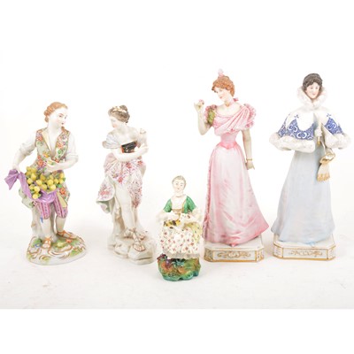Lot 27 - Five Continental porcelain figures, including Meissen