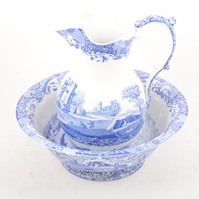 Lot 12 - A large Spode 'Italian' pattern blue and white jug and bowl.