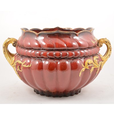 Lot 80 - Large majolica style 'Ruby ware' jardiniere retailed by Thomas Goode