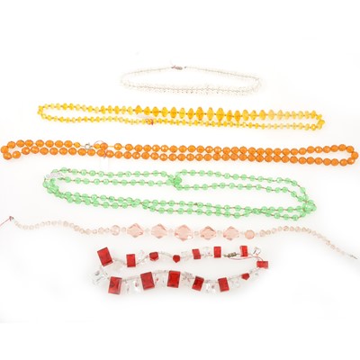 Lot 285 - Six Art Deco and later faceted glass bead necklaces.