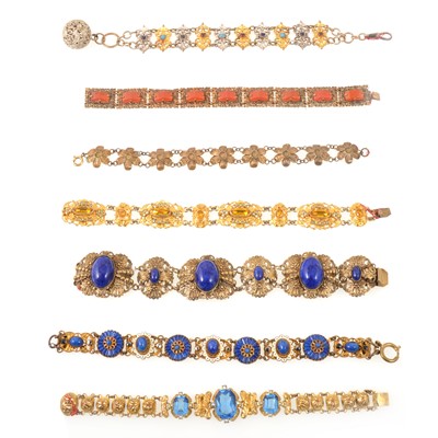 Lot 265 - Seven gilt metal bracelets in the antique style mostly 1930's Czechoslovakian