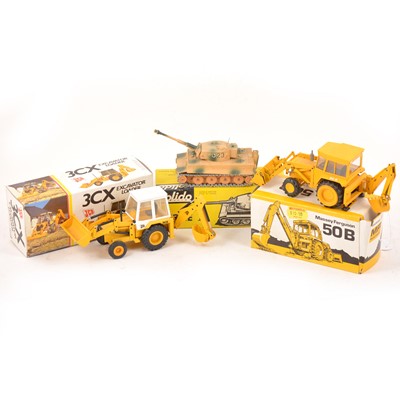 Lot 248 - Two NZG Germany excavator models and a Solido Tiger tank, all boxed.