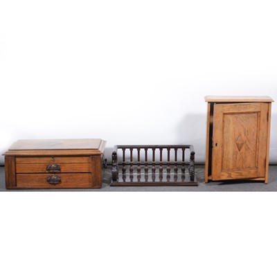 Lot 449 - Wood book-rack, oak cupboard and box.