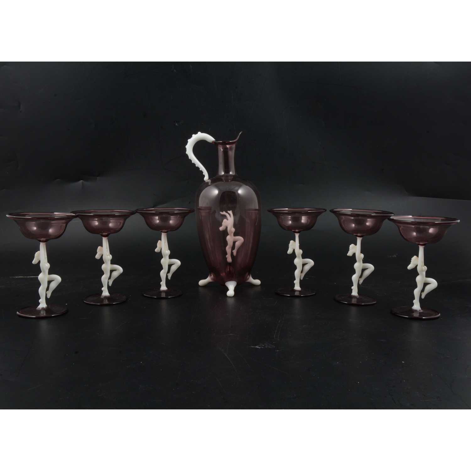Lot 174 - Bimini Werkstatte, an Art Deco figural glass liqueur set.