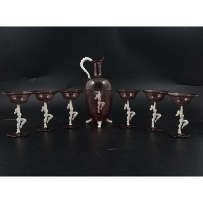 Lot 174 - Bimini Werkstatte, an Art Deco figural glass liqueur set.