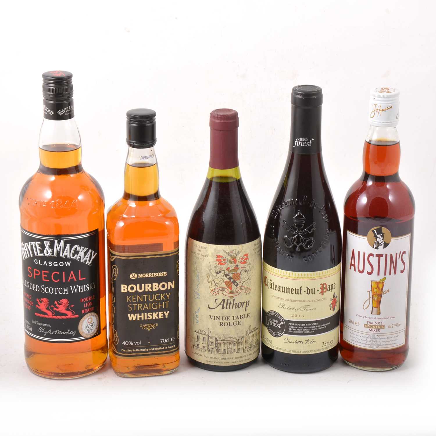 Lot 140 - A box of mixed alcohol, including brandy, Janneau Grand Armagnac, whisky, gin and other spirits