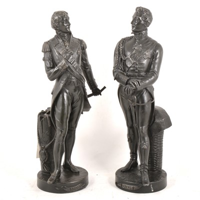 Lot 119 - After Charles Masse - two patinated spelter sculptures of Wellington and Admiral Nelson.