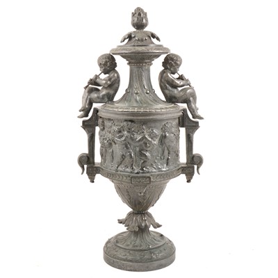 Lot 123 - A cast pewter urn and cover, late 19th Century
