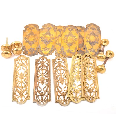 Lot 164 - A collection of door knobs, push plates, handles, plus drops for a small chandelier