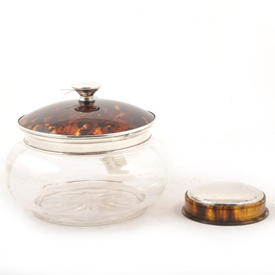 Lot 205 - A large glass dressing table jar with silver and tortoiseshell lid by W G Sothers Ltd, Birmingham 1924