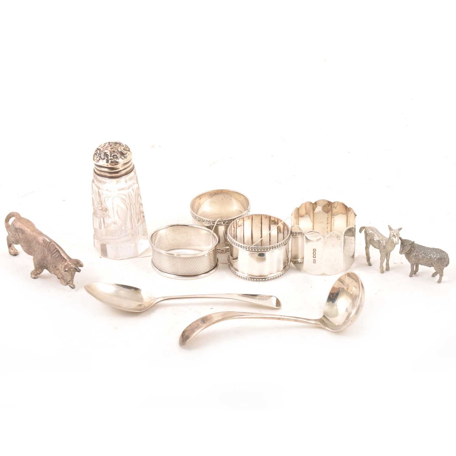 Lot 208 - A collection of small silver items, to include teaspoons, sugar tongs, ladle etc.