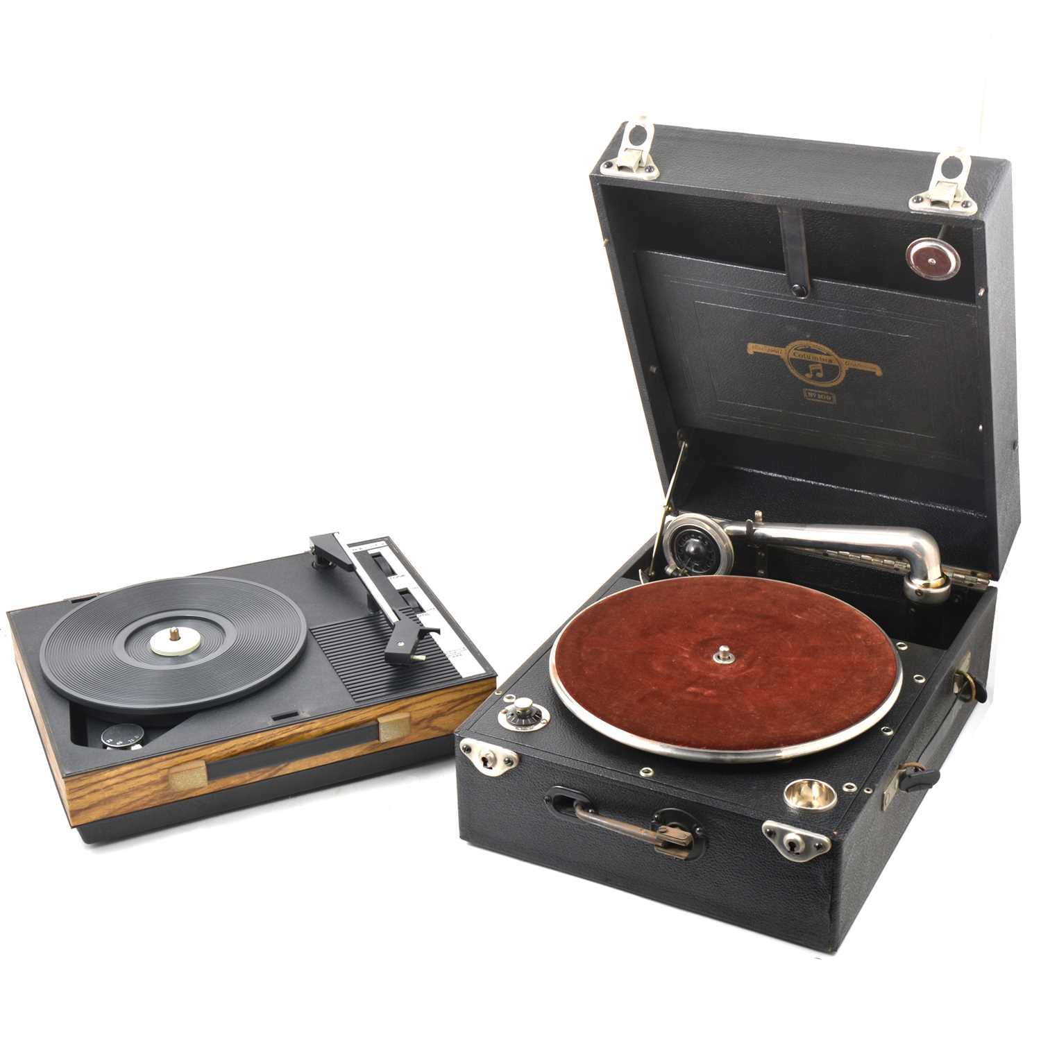 Lot 175 - Two boxes to include two portable record players, vinyls, bound scores and books on classical music