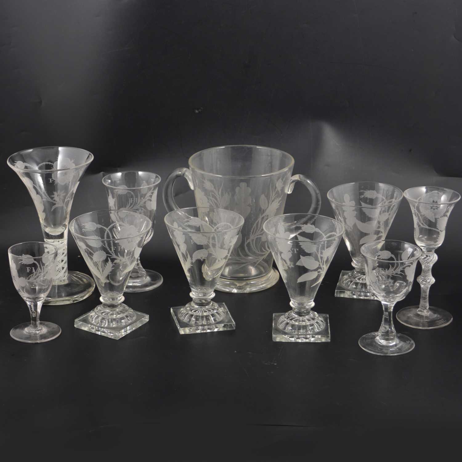 Lot 30 - A small collection of Jacobean inspired table glassware, 20th century.