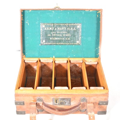 Lot 385 - An oak lined leather and brass mounted cartridge case, Army & Navy CSL.