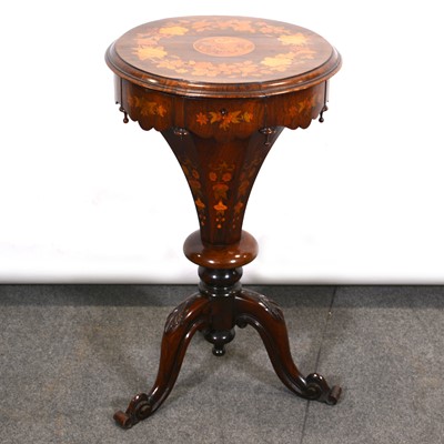 Lot 570 - A Victorian walnut and marquetry inlaid trumpet work table